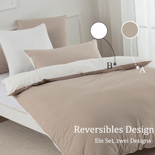 Bettwäsche 135x200 Baumwolle Beige/Weiß - 100% Gewaschene Baumwolle, Weich undcomfortabel, perfekt für die ganze Familie
