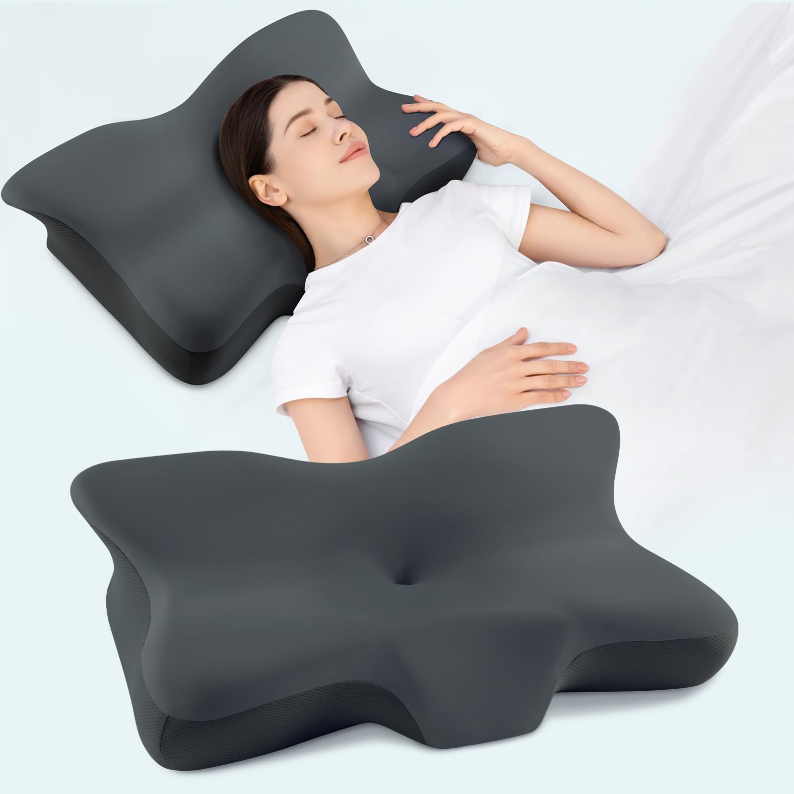  Stuhlkissen Memory Foam, Antischnarchkissen, Seiten-, Rücken- und Bauchschläfer geeignet, Ergonomisches Design, Dunkelg