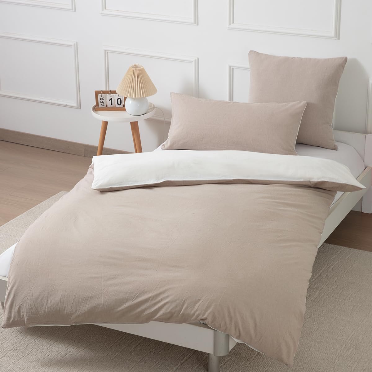 Bettwäsche 135x200 Baumwolle Beige/Weiß - 100% Gewaschene Baumwolle, Weich undcomfortabel, perfekt für die ganze Familie